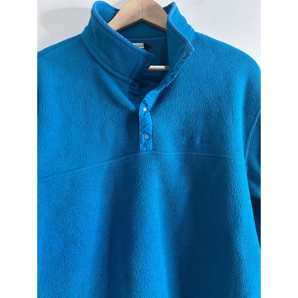 VTG LL Bean Womens Fleece Pullover Snap Neck Blue Kangaroo Pocket Adjustable - L - Picture 2 of 7